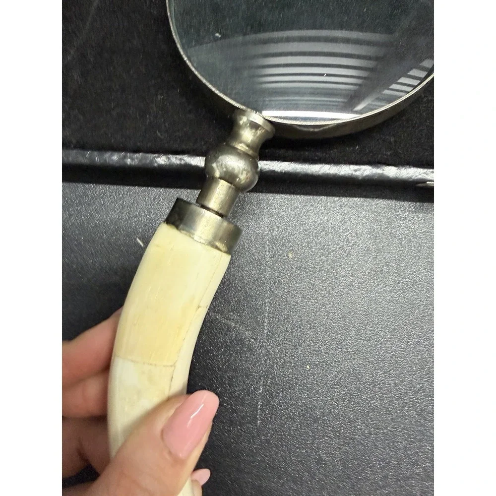 Vintage Tusk Style Handle Magnifying Glass Desk‎ Decor w/ Case